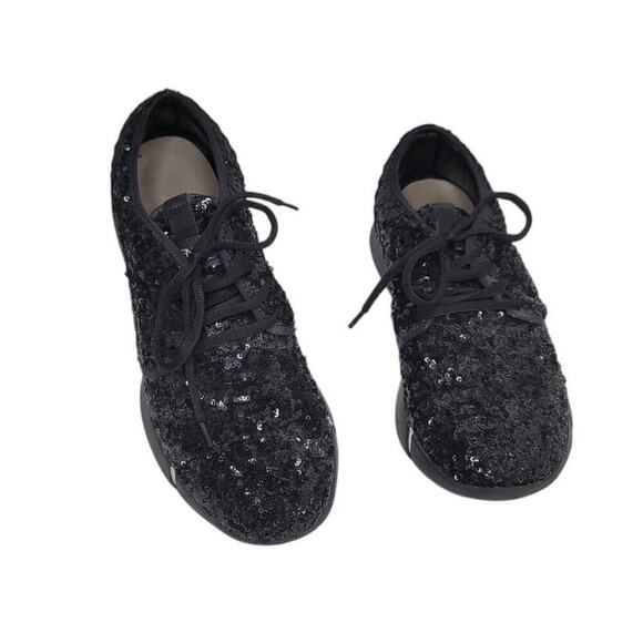 ELENA IACHI Lace up Sneaker Black with Glitter Black Holographic Women's 40 - Picture 3 of 6